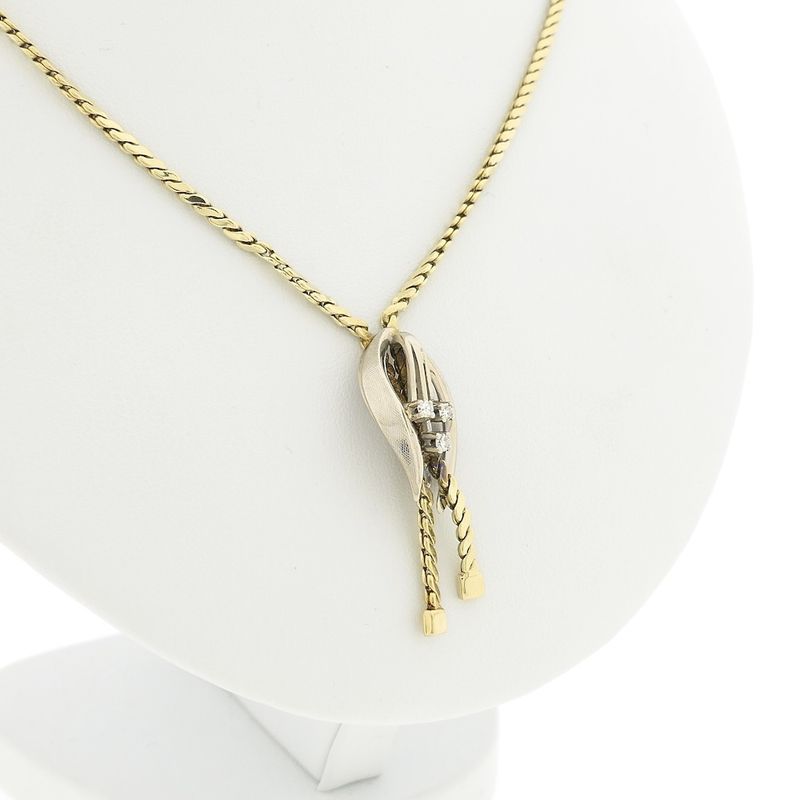 Image 3 of Two-tone gold necklace with fixed pendant and diamonds; 0.09 ct.