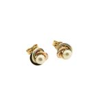Image 3 of Tricolor gold stud earrings with pearl