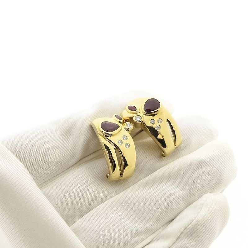 Image 9 of Vintage gold clip-on earrings with ruby ​​and diamond 0.25 ct.