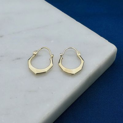 Image 2 of Gold faceted hoop earrings; Ø 12.3 mm