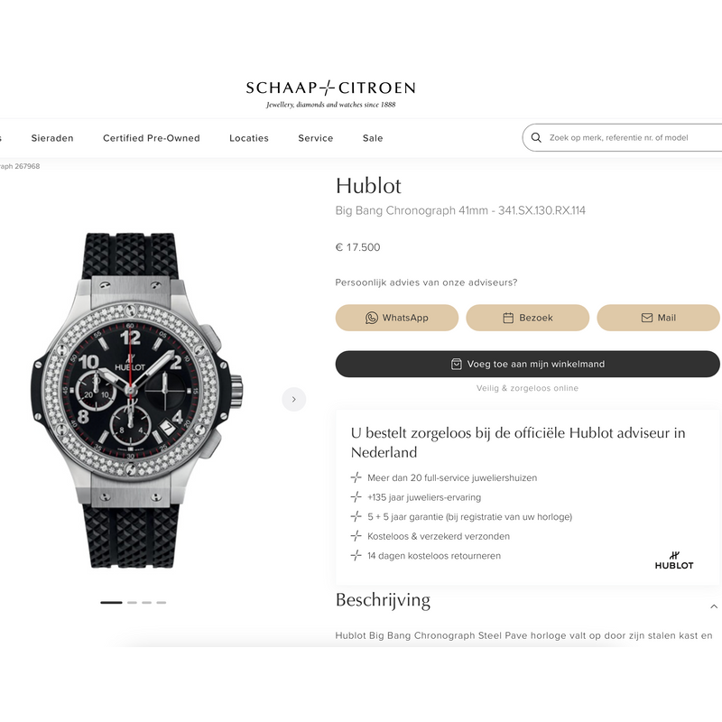 Afbeelding 14 van Hublot Big Bang Diamonds 41mm 314.SX.130.RX.114; Automatisch Chronograaf Horloge