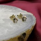 Image 2 of Vintage gold floral stud earrings with diamond; 0.04 ct.