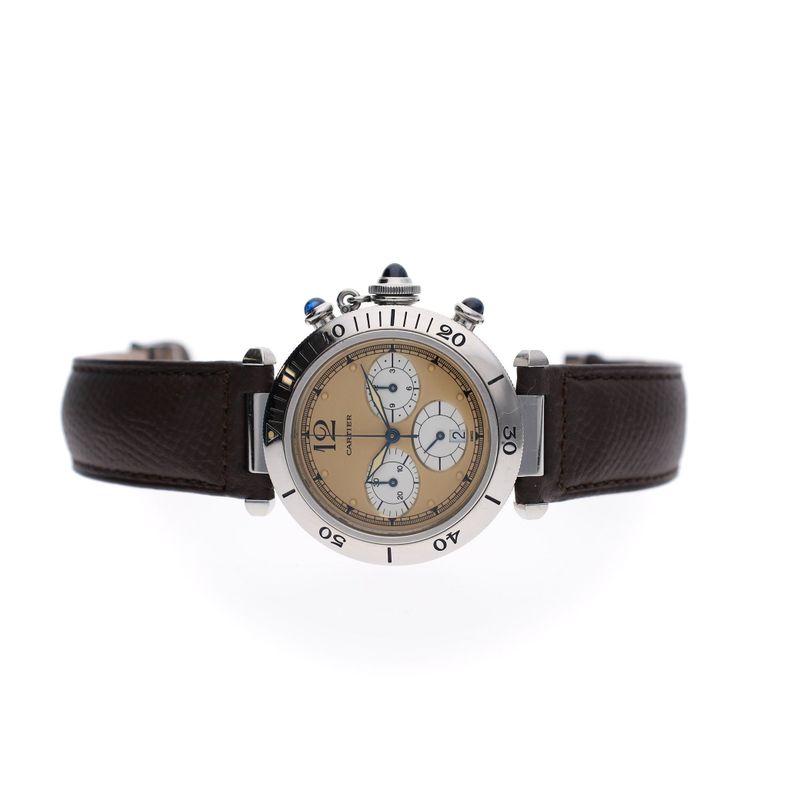 Afbeelding 9 van Cartier Pasha Chronograph 1050 / W31004H3; Unisex Horloge