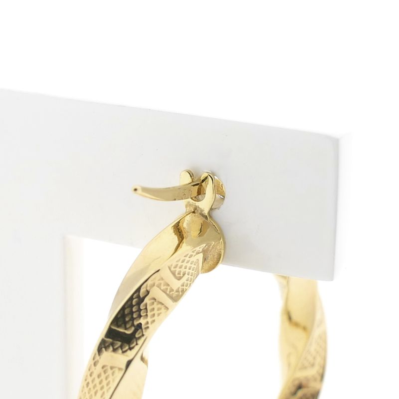 Image 5 of Gold twisted hoop earrings with Greek symbols; Ø 25.5 mm