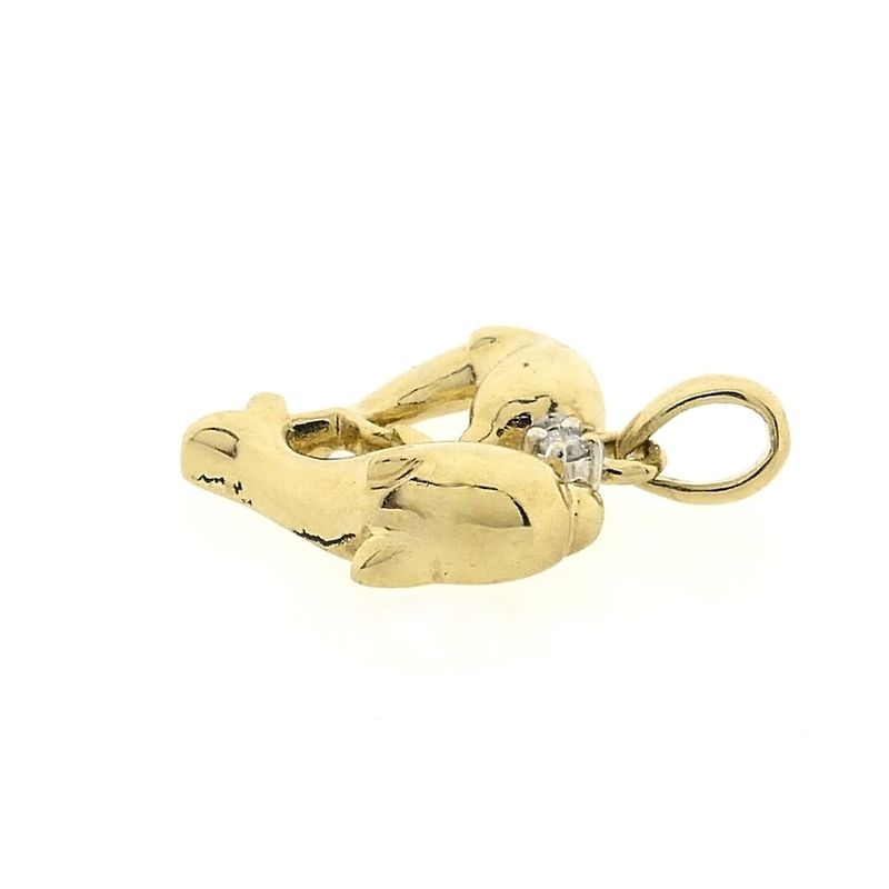 Image 4 of Gold pendant of two dolphins with diamond 0.015 ct.