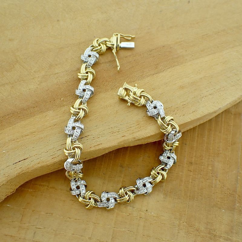 Image 6 of Two-tone gold link bracelet with diamonds; 1.00 ct.