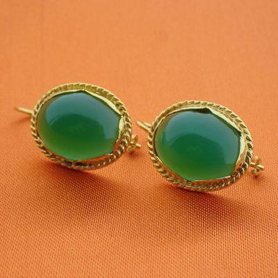 Image 2 of Gold earrings with nephrite/jade | Vintage