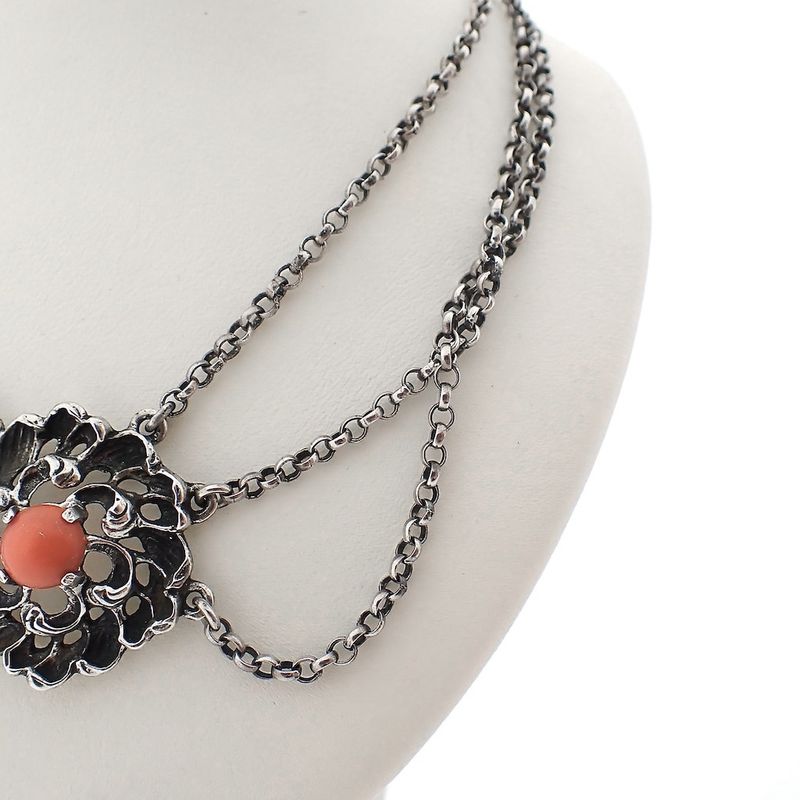 Image 4 of Antique silver necklace with blood coral | 40-45 cm