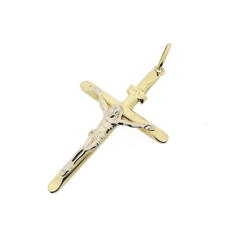 Image 11 of Two-tone gold pendant of a large cross with corpus | INRI