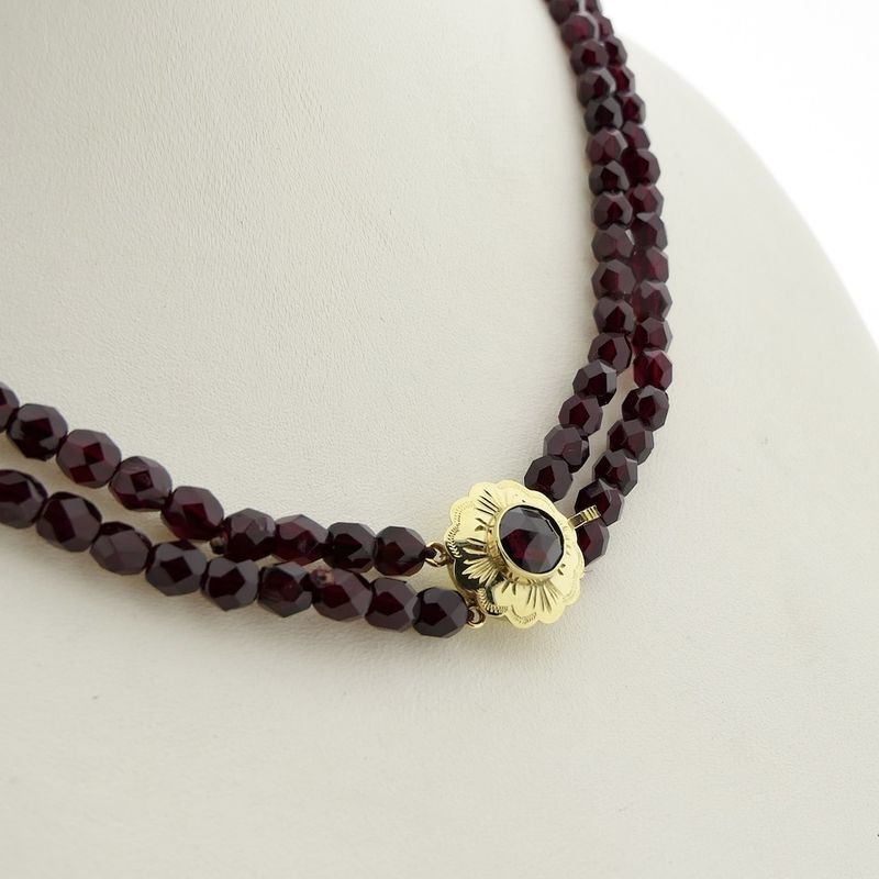 Image 3 of Antique glass bead necklace with gold clasp