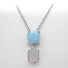 Image 7 of Silver necklace with turquoise and milkstone pendant; 40-45 cm