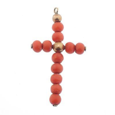 Image 1 of 8 Ct. Pendant of a cross with red coral | Vintage