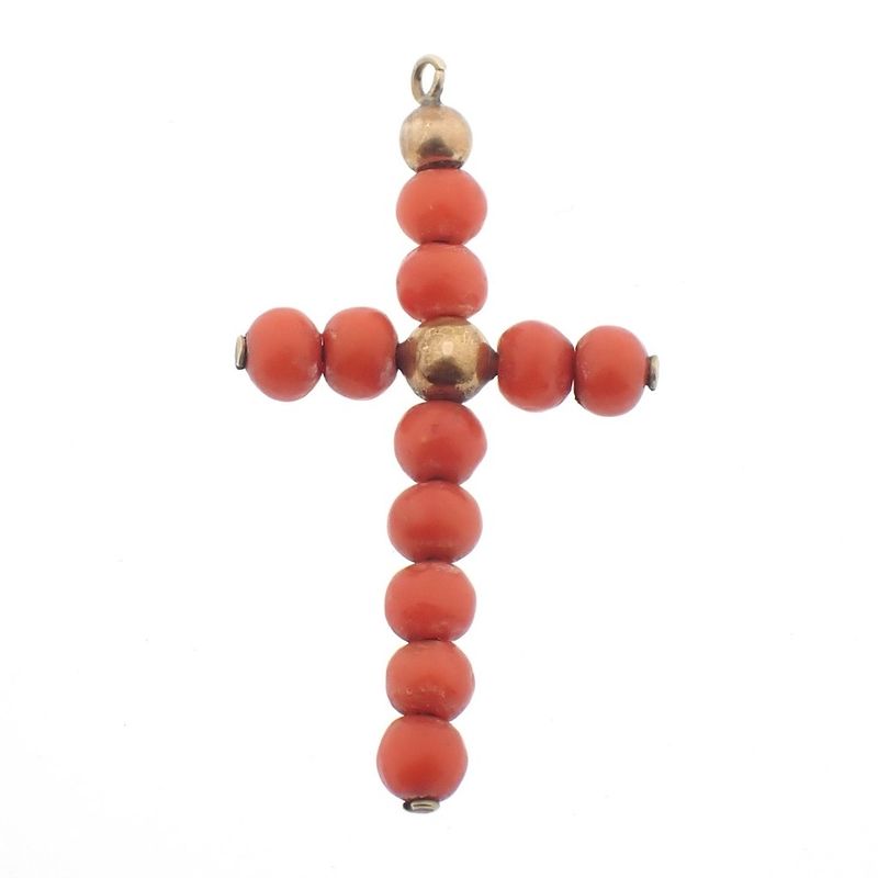 Image 1 of 8 Ct. Pendant of a cross with red coral | Vintage