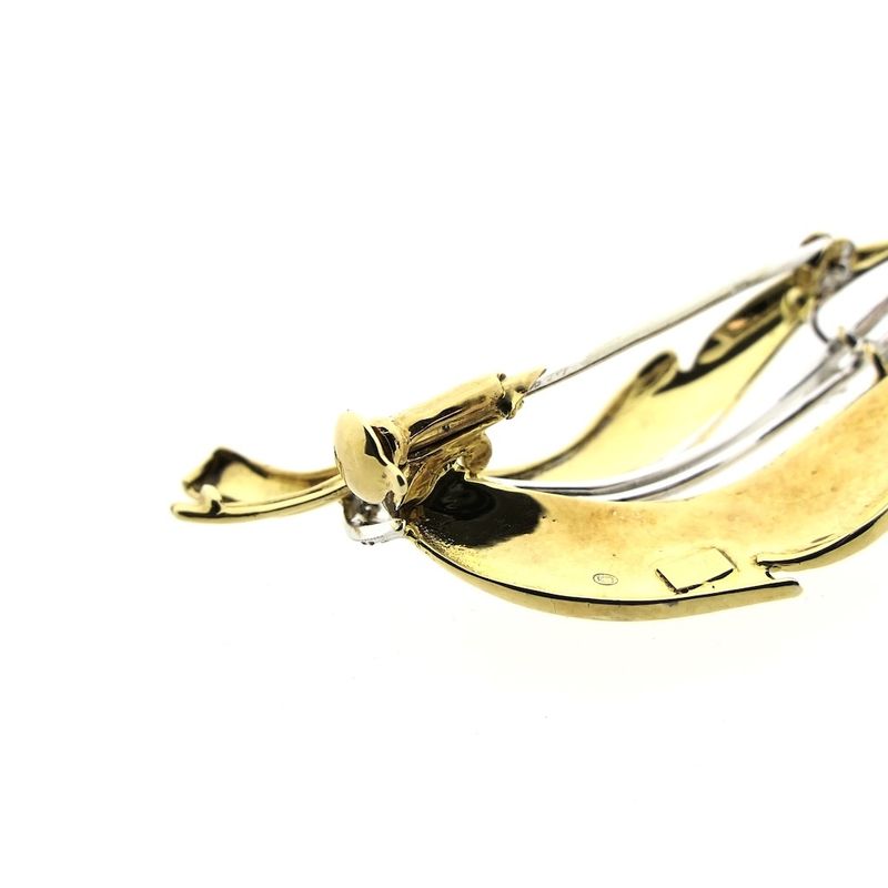 Image 5 of Two-tone gold brooch of a leaf with diamonds; 0.12 ct.
