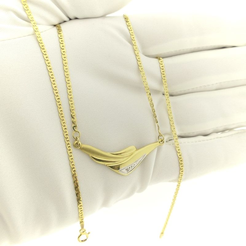 Image 10 of Two-tone gold necklace with fixed pendant and diamond; 0.005 ct.