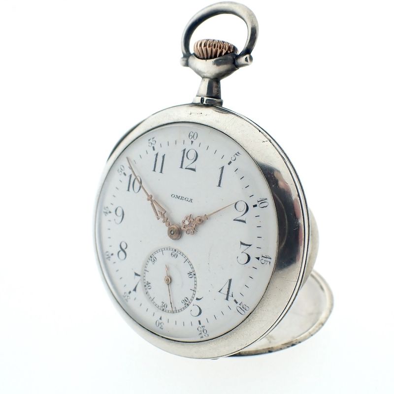 Image 2 of Omega pocket watch; antique silver pocket watch