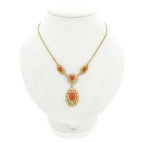 Antique gold Venetian link chain with fixed pendant and blood coral