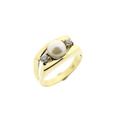Image 1 of Gold ring with pearl and zirconia