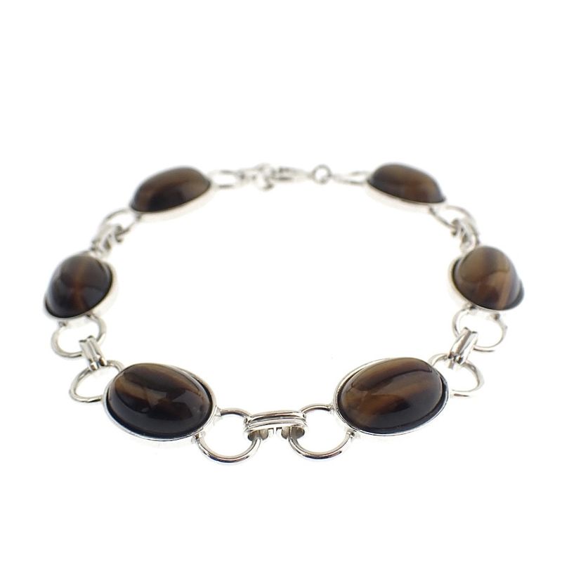 Image 1 of Vintage silver bracelet with tiger eyes | 20.5 cm