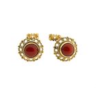 Image 5 of Antique/vintage gold stud earrings with blood coral | Filigree technique