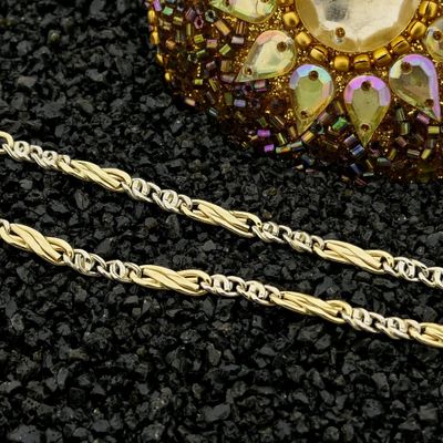 Image 2 of Two-tone gold navy link bracelet with diamonds