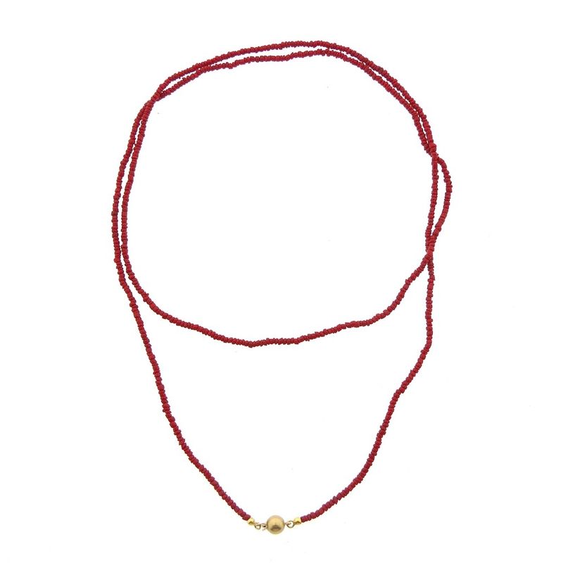 Image 7 of Vintage red coral beaded necklace with gold clasp | 93 cm