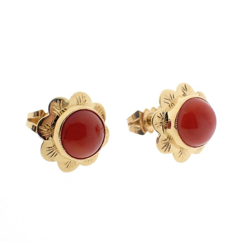 Image 8 of Vintage gold stud earrings with red coral