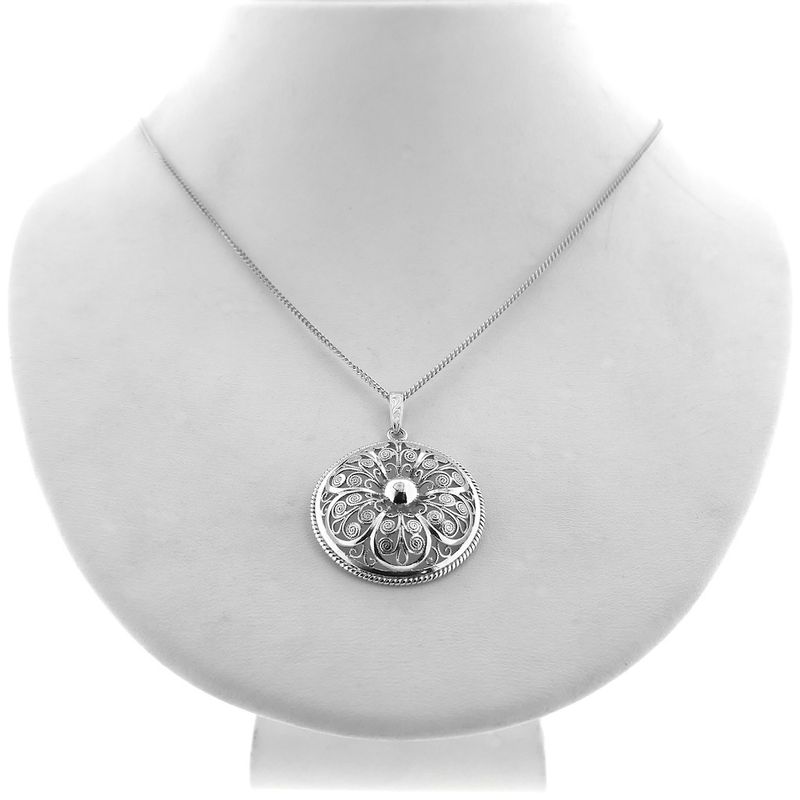 Image 9 of Antique silver floral pendant; filigree technique