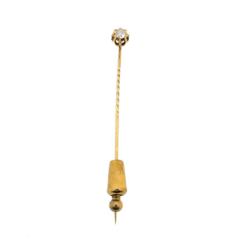Image 1 of Gold lapel pin with diamond; approx. 0.10 ct.
