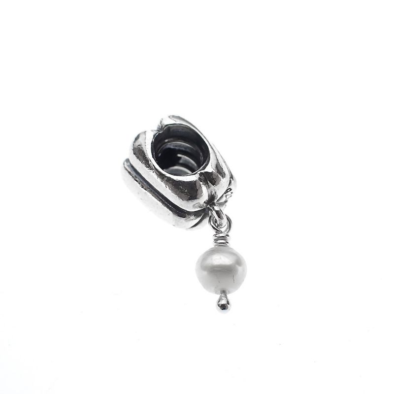 Image 1 of Pandora charm pendant; Silver; White Pearl