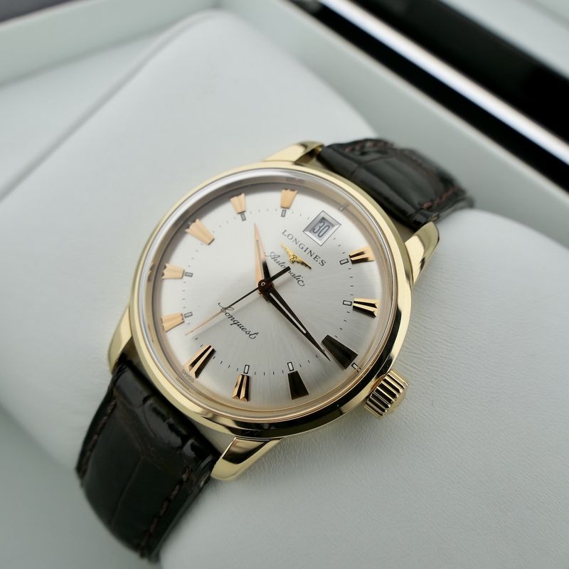 Image 15 of Longines Conquest Heritage L1.611.6; Automatic 18k gold men's watch