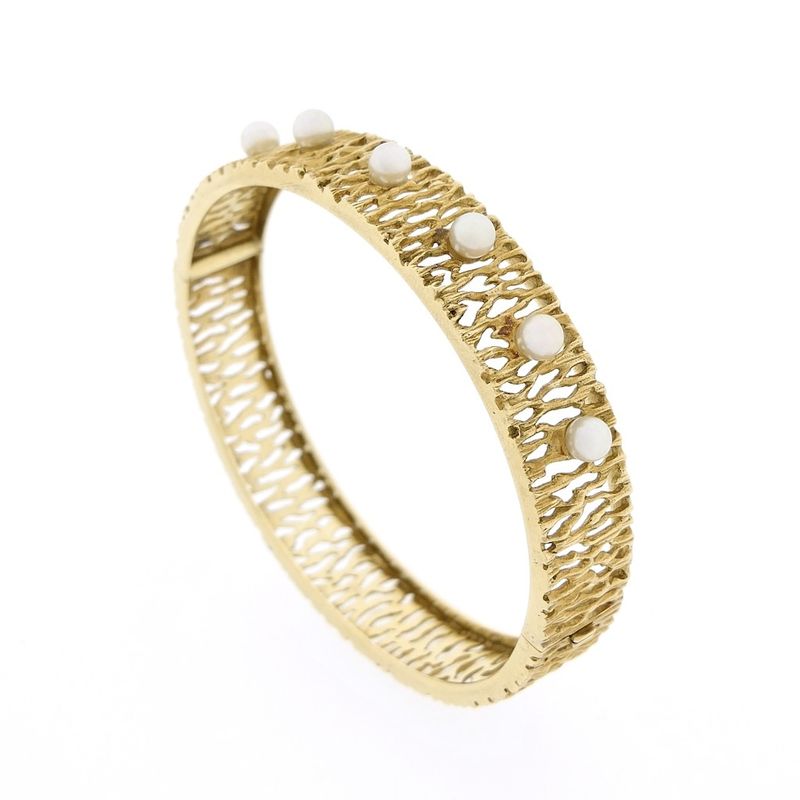 Image 3 of Gold slave bracelet with pearls; size M