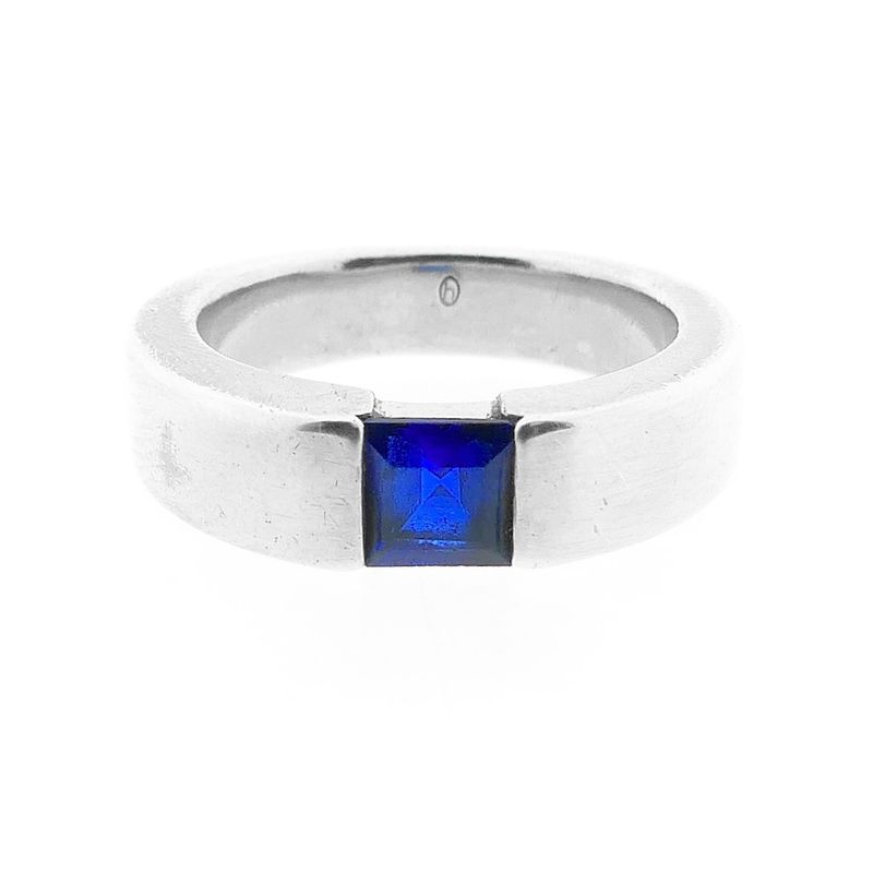 Image 3 of Silver ring with synthetic sapphire.