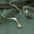 Image 2 of White gold necklace with pearl and diamond; 0.05 ct. | 44 cm