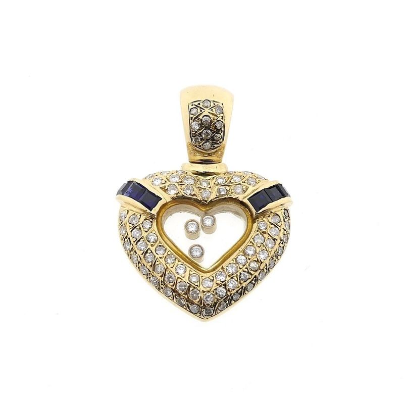 Afbeelding 1 van Gouden hart hanger met saffier en diamanten; 1,50 ct.