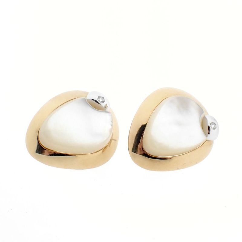 Image 7 of Talento two-tone gold earrings with mother-of-pearl and diamond; 0.04 ct.