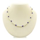 Image 1 of Pearl necklace with lapis lazuli and gold clasp | 42 cm