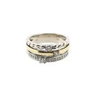 Image 3 of Bicolor Gold and Silver Ring with Zirconia; 14 Karat; Size 18