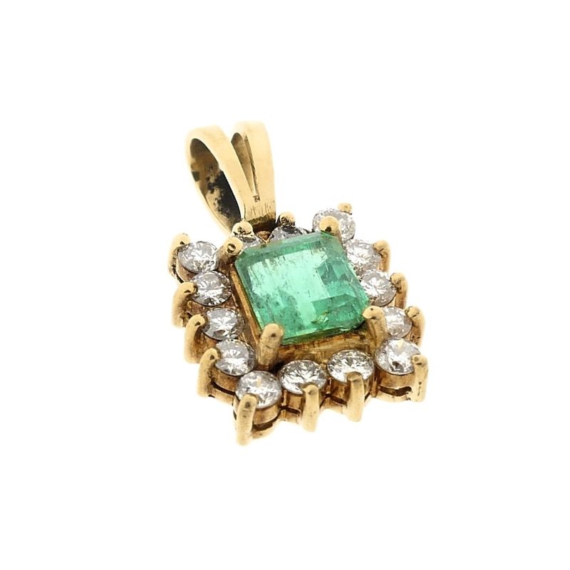 Image 3 of 18K Gold Pendant with Emerald and Diamond | 0.49 ct.