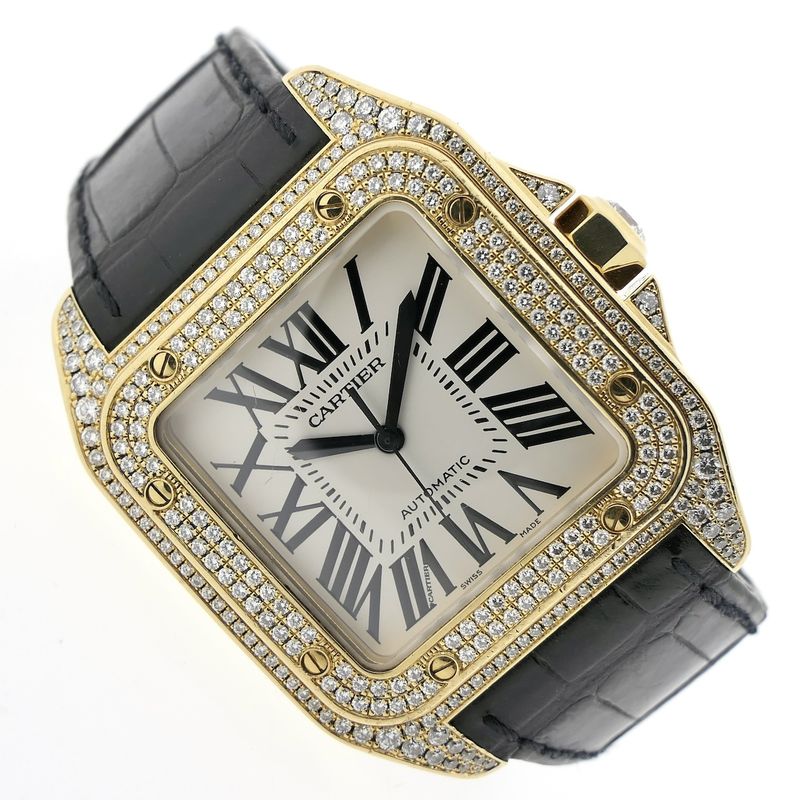 Image 15 of Cartier Santos 100 XL Automatic 2732 - W20071Y1; 18k gold watch with diamond setting