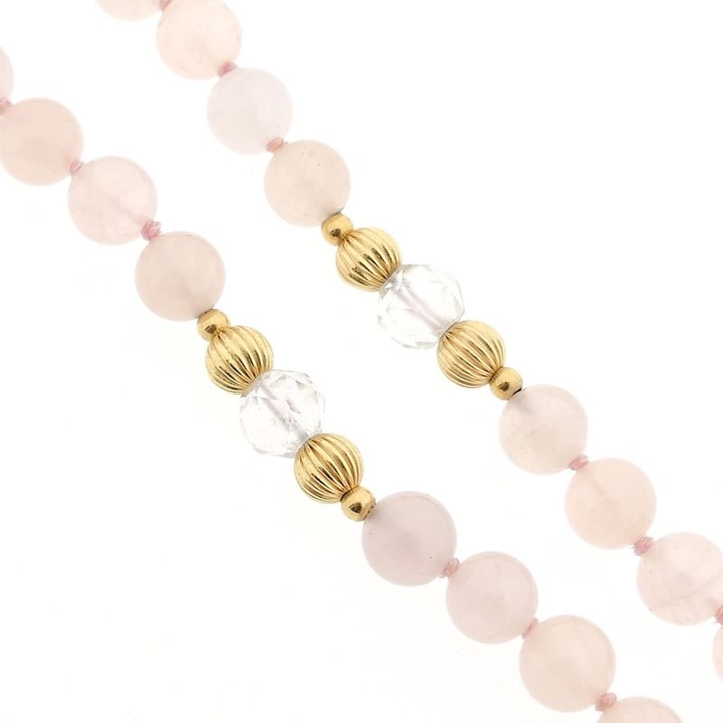 Image 4 of Rose quartz bead necklace with gold decorative clasp
