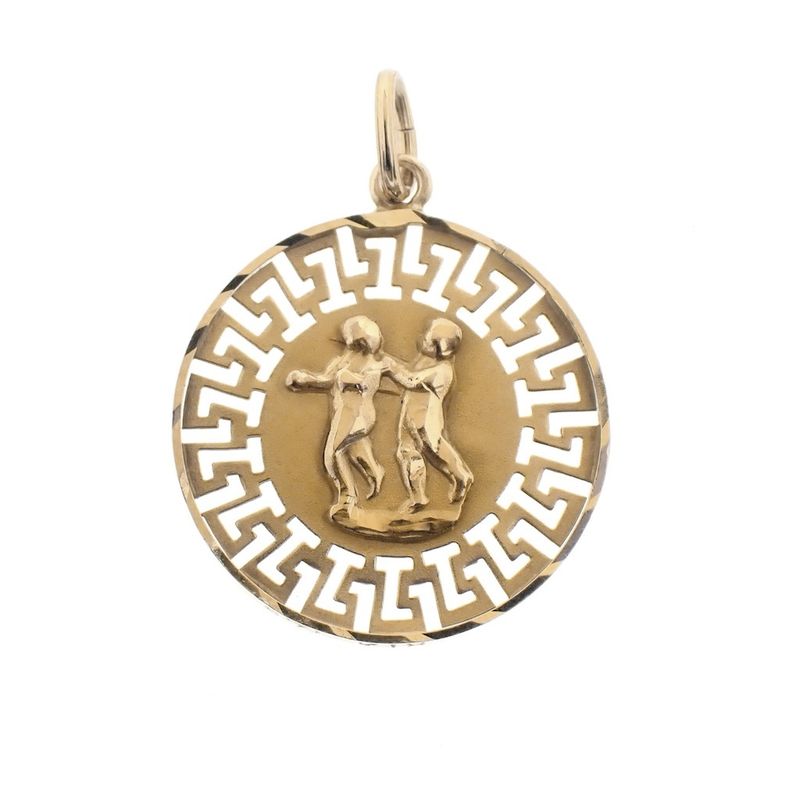 Image 1 of 18 kt gold pendant of the Gemini zodiac sign