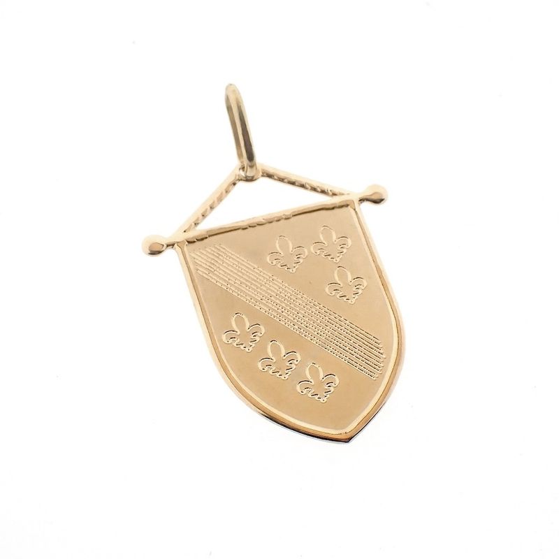 Image 4 of Gold pendant of a family crest flag with French lilies