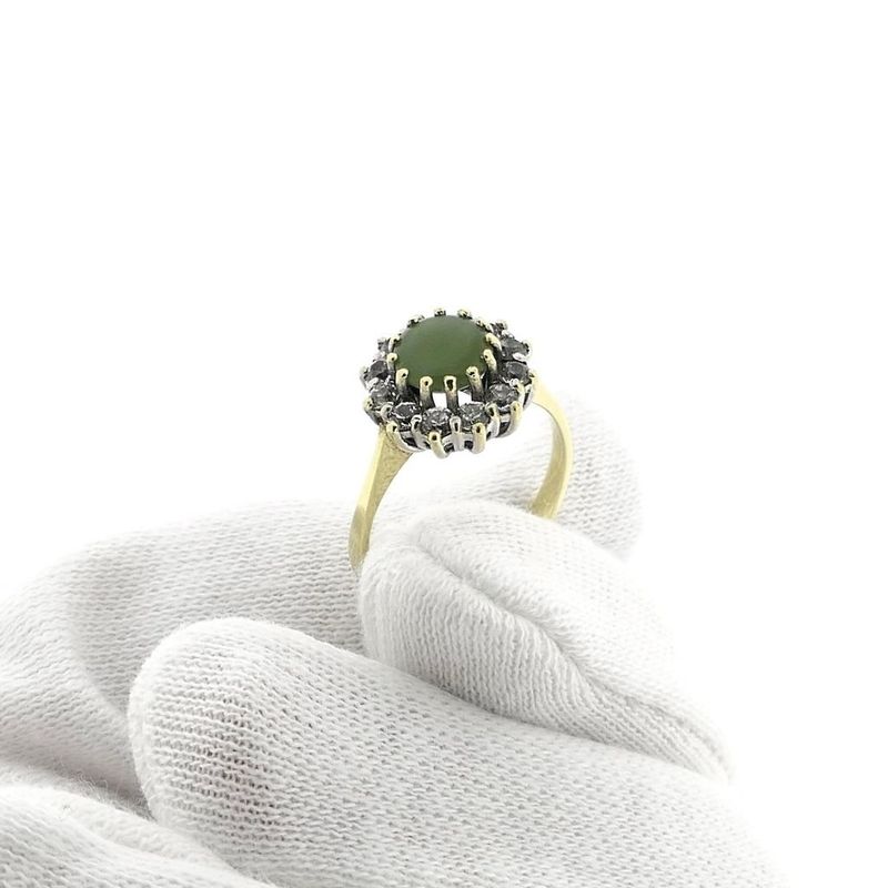 Image 7 of Gold entourage ring with jade and diamonds; 0.3 ct.