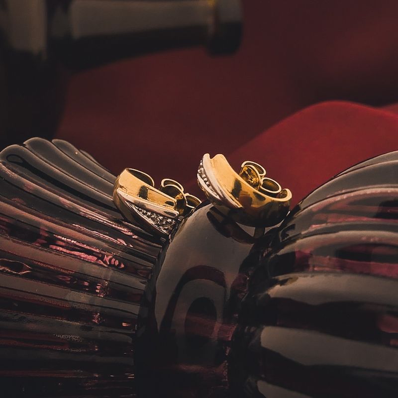 Image 2 of Gold stud earrings with diamond; 0.01 ct.