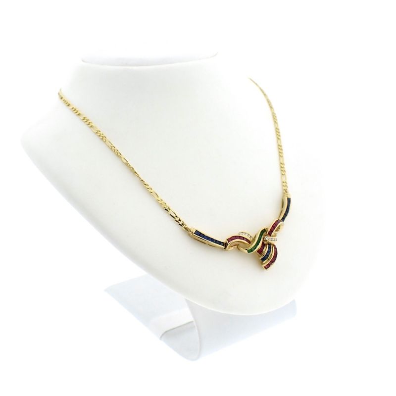 Image 3 of 18K gold necklace with sapphire, emerald, ruby, and diamonds (0.055 ct.) | 42 cm