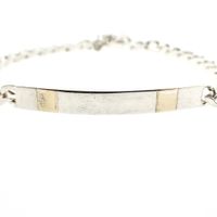 Silver gourmet link bracelet with two-tone plate | 21 cm