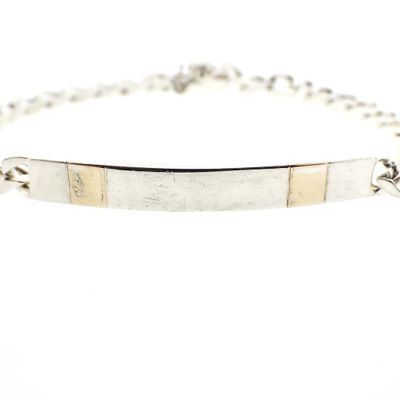 Image 1 of Silver gourmet link bracelet with two-tone plate | 21 cm