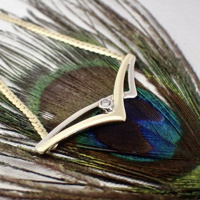 Two-tone gourmet link necklace with 0.035 ct. diamond | 42 cm Image 2 of Two-tone gourmet link necklace with 0.035 ct. diamond | 42 cm