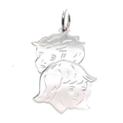 Image 1 of Silver charm; Children's heads (boy and girl)